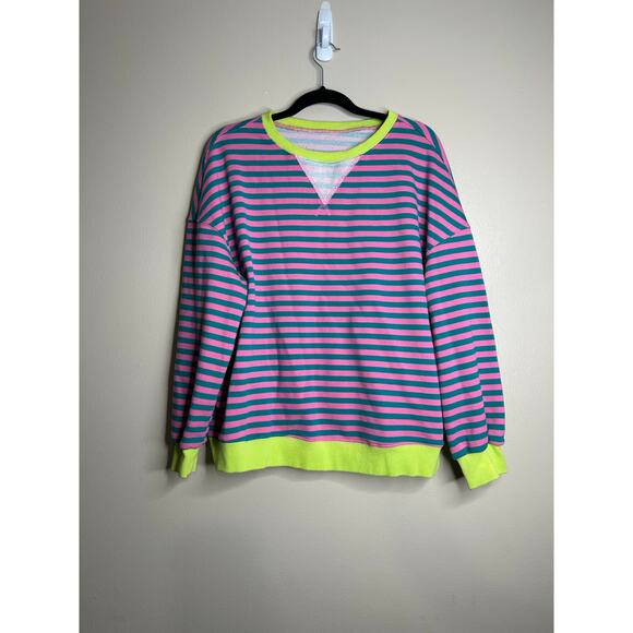 Unbranded Women’s Large Striped Sweatshirt Long Sleeve Crewneck Blue Pink Green - Picture 1 of 3
